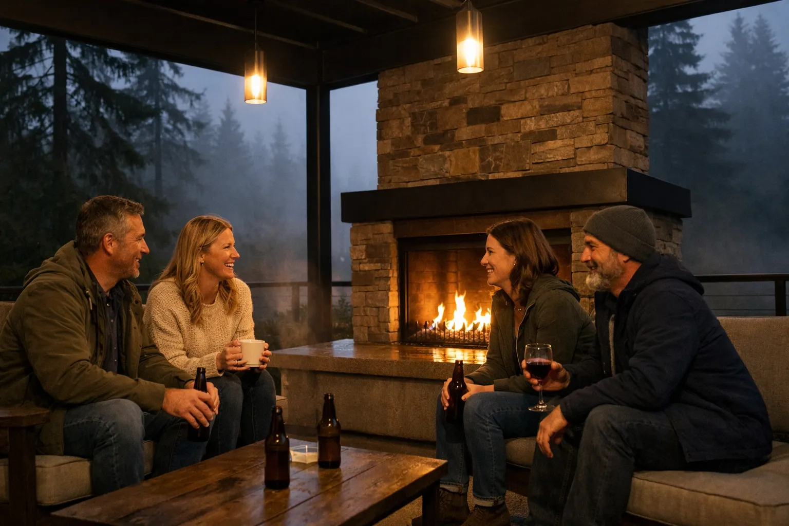 Outdoor fireplace on a patio